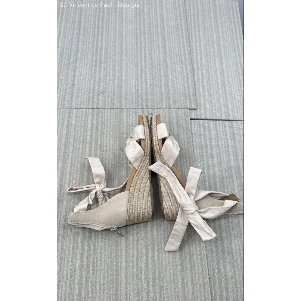 Ugg Yarrow Wedge Beige Solid Heel Women's Size 4.5 Strappy Bow